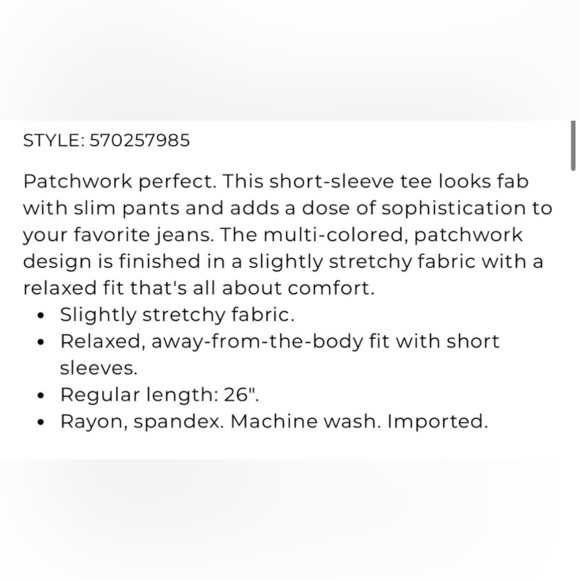 Chicos patchwork short sleeve top Chicos size 3 or XL mixed media - Picture 8 of 9